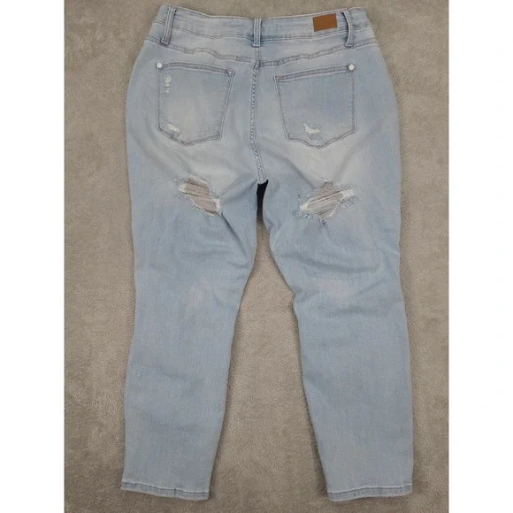 Judy Blue Jeans Womens 16W Blue Boyfriend Fit Distressed High Rise Stretch Rips - Picture 6 of 15